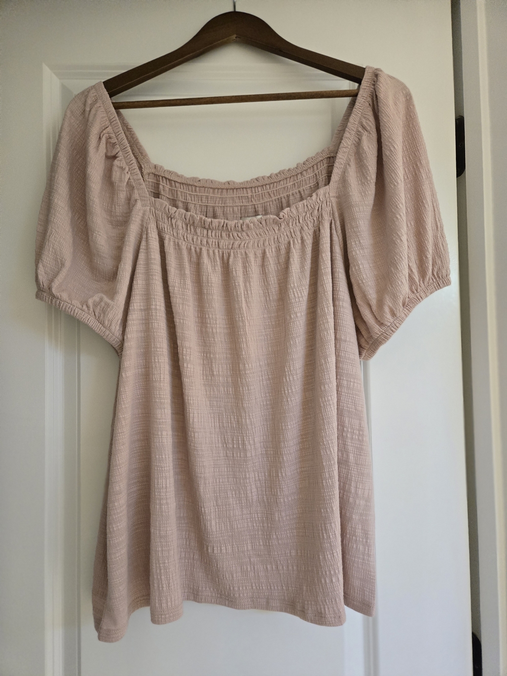 Wonderly Blush Pink Smocked Square-Neck Puff Sleeve Top